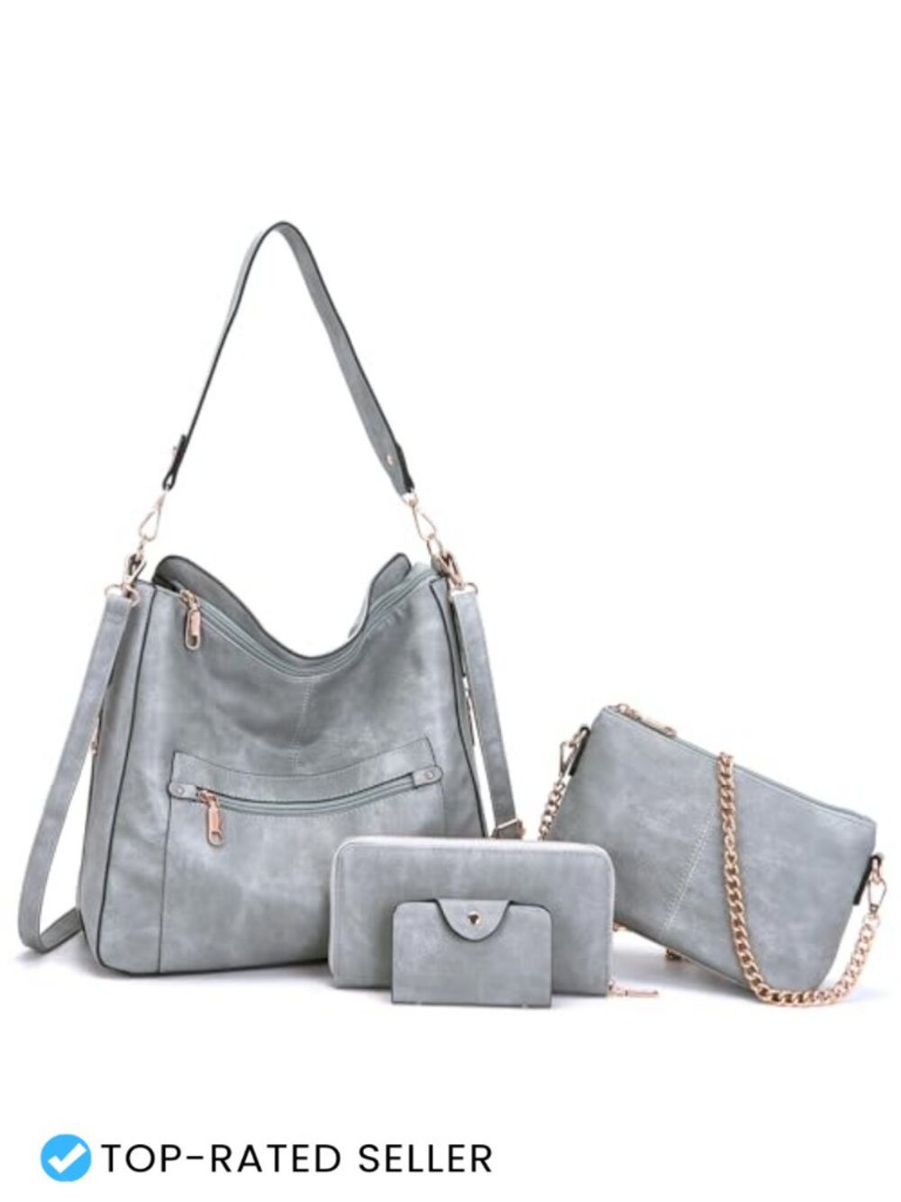 Spacious Soft PU Leather Hobo Bag Purse Wallet Set 4pcs Large Crossbody Tote